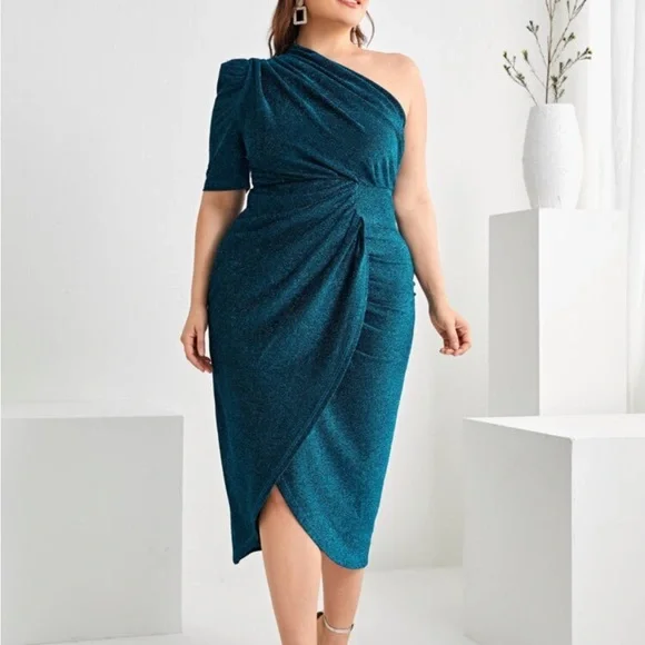 strapless open back dress PinkBlush Light Blue Ruched One Shoulder Maternity Dress main image 1
